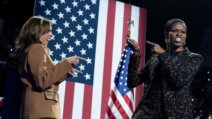 Michelle Obama assiste au meeting de Kamala Harris, à Kalamazoo (Michigan), le 26 octobre 2024. (BRENDAN SMIALOWSKI / AFP)