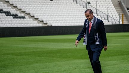 Le président turc Erdogan lors de l'ouverture du nouoveau stade des Besiktas en 2016.&nbsp; (OZAN KOSE / AFP)