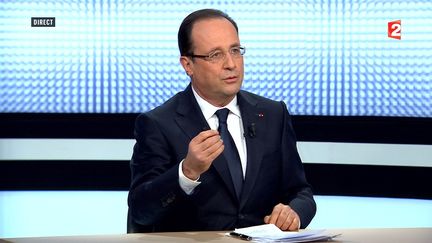 Le pr&eacute;sident, Fran&ccedil;ois Hollande, sur France 2 jeudi 28 mars 2013. (FRANCE 2 / AFP)