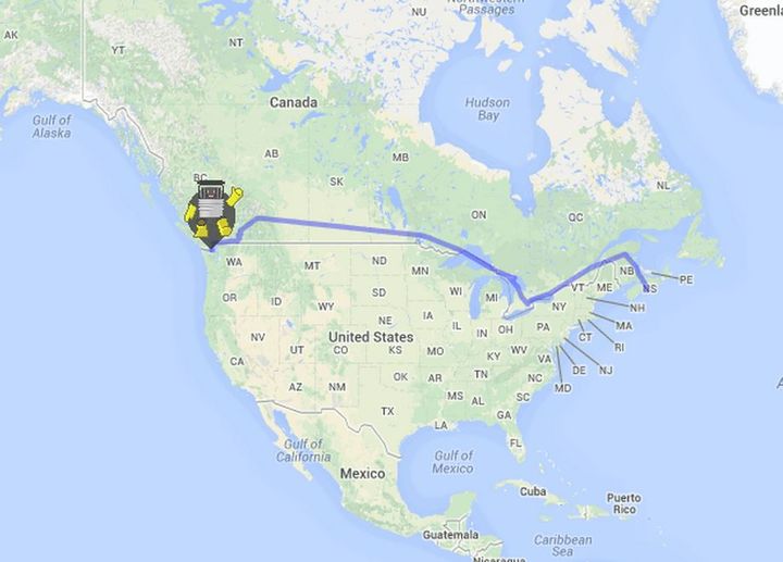 Le parcours de Hitchbot &agrave; travers le Canada. (HITCHBOT)