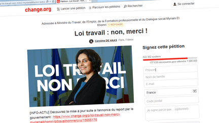 Capture d'écran d'une pétition contre la loi El Khomri sur le site internet Change.org, le 1er mars 2016. (FRANCETV INFO)