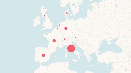 Le nombres de cas de coronavirus dans le monde, le 13 mars 2020. (CARTO / FRANCEINFO)