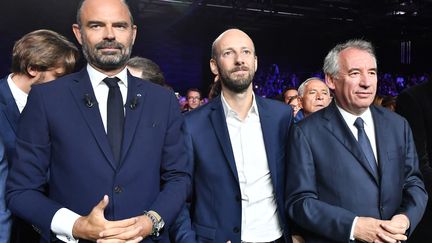 Edouard Philippe, Stanislas Guérini et François Bayrou en septembre 2019. (GEORGES GOBET / AFP)