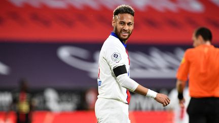 Neymar et les Parisiens ont été accrochés par le Stade Rennais lors de la 36e journée de Ligue 1, le 9 mai 2021 (1-1). (FRED TANNEAU / AFP)