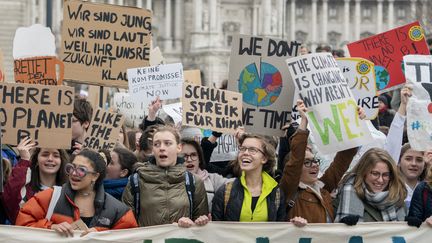 Autriche : la grève pour le climat à Vienne, le 15 mars 2019.&nbsp; (JOE KLAMAR / AFP)