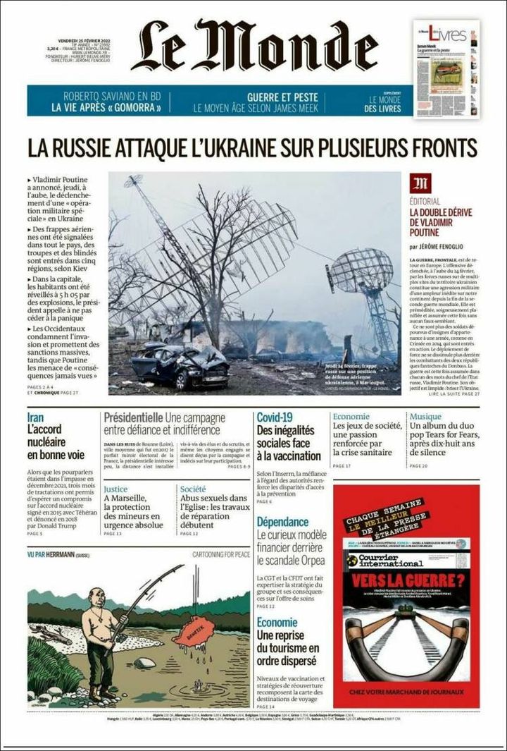 La une du&nbsp;quotidien français "Le Monde" du 25 février 2022. (LE MONDE)