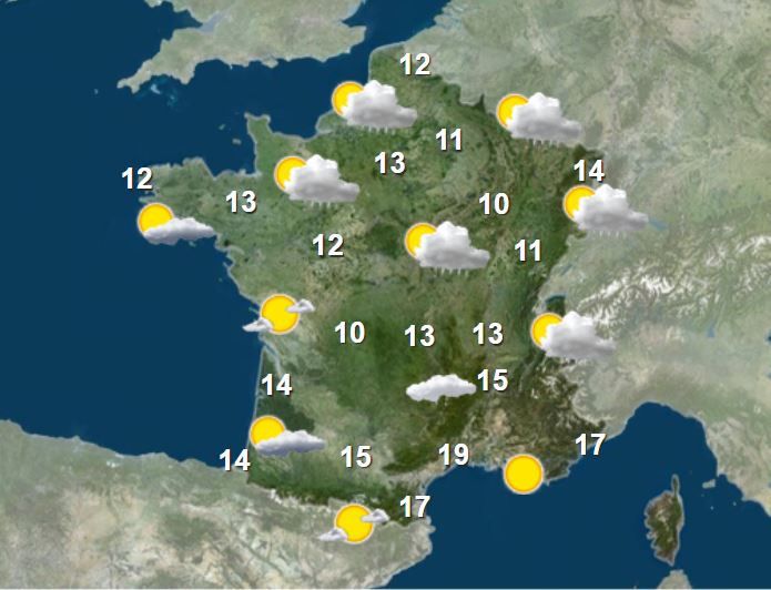 La carte météo pour la matinée du 19 mai 2021. (FRANCEINFO)