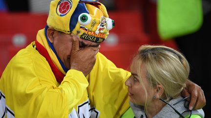 Un fan colombien après le match face à l'Angleterre le 3 juillet 2018 à Moscou (Russie). (YURI CORTEZ / AFP)