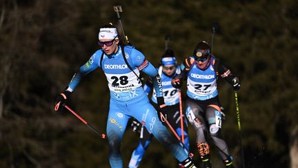 Justine Braisaz-Bouchet lors de sa victoire sur l'individuel à Antholz-Anterselva, vendredi 21 janvier. (MARCO BERTORELLO / AFP)