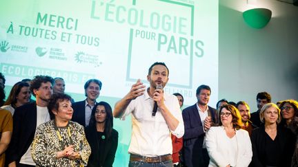 David Belliard lors du lancement de sa campagne à la Bellevilloise à Paris.&nbsp; (THOMAS PADILLA / MAXPPP)