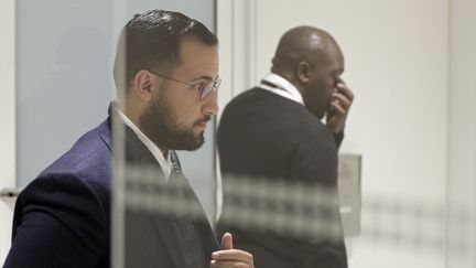 Alexandre Benalla, le 19 février 2019, à son arrivée au palais de justice de Paris. (GEOFFROY VAN DER HASSELT / AFP)