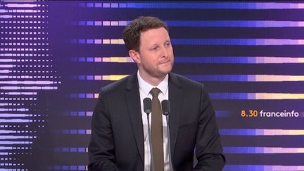 Clément Beaune,&nbsp;ministre délégué aux Transports, sur franceinfo, lundi 24 avril 2023. (FRANCEINFO / RADIOFRANCE)