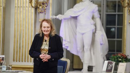 L'auteure française et lauréate du prix Nobel de littérature 2022, Annie Ernaux, après sa conférence Nobel à l'Académie suédoise à Stockholm, en Suède, le 7 décembre 2022. (FREDRIK PERSSON / TT NEWS AGENCY)