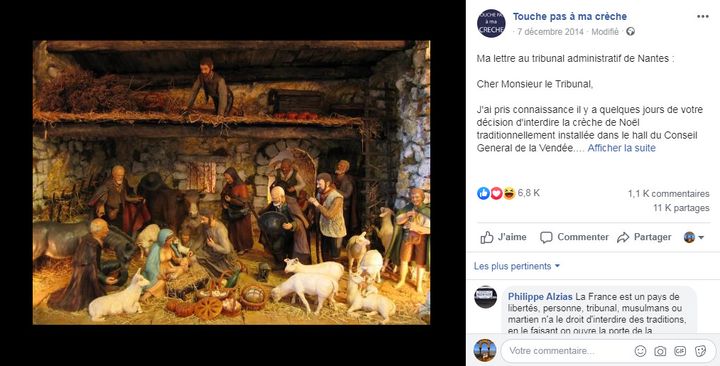 Post Facebook publié&nbsp;le 7 décembre&nbsp;2014&nbsp;par la page "Touche pas ç ma crèche". (CAPTURE D'ÉCRAN)