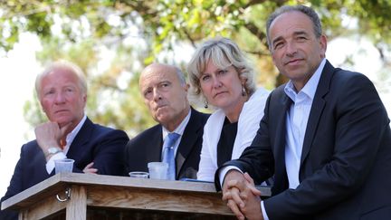 Brice Hortefeux, Alain Jupp&eacute;, Nadine Morano et Jean-Fran&ccedil;ois Cop&eacute;, le 2 septembre 2013 &agrave; Arcachon (Gironde). (ROMAIN PERROCHEAU / AFP)