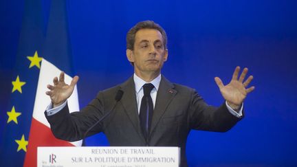 Nicolas Sarkozy lors d'un discours au si&egrave;ge des R&eacute;publicains, le 16 septembre 2015 &agrave; Paris. (CITIZENSIDE/PATRICE PIERROT / CITIZENSIDE.COM)