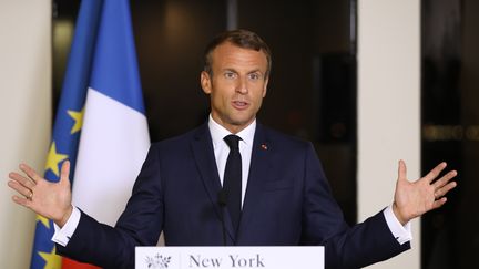 Emmanuel Macron s'exprime depuis le siège de l'ONU à New York, le 24 septembre 2019. (LUDOVIC MARIN / AFP)