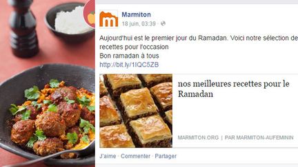 &nbsp; (La page Facebook du site de cuisine Marmiton a reçu des centaines de commentaires islamophobes et insultants.)