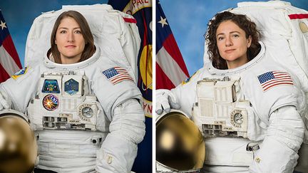 Les astronautes Christina Koch et Jessica Meir dans leur combinaison spatiale. (NASA / AFP)