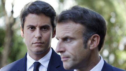 Gabriel Attal et Emmanuel Macron, le 1er septembre 2023. (LUDOVIC MARIN / POOL)