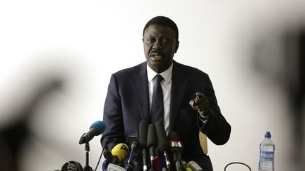 L'ancien président de l'OM, Pape Diouf, lors d'une conférence de presse à Marseille, le 20 novembre 2014. (MAXPPP)