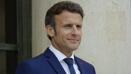 Emmanuel Macron à l'Elysée le 3 juin 2022. (DANIEL PIER / NURPHOTO)