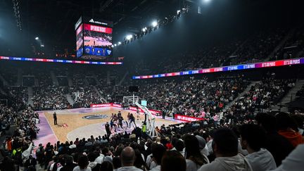 Le Paris Basketball affronte Saint-Quentin lors de l'inauguration de l'Adidas Arena à Porte de la Chapelle, le 11 février 2024. (MIGUEL MEDINA / AFP)