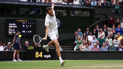 Daniil Medvedev faces Jannik Sinner during the quarter-final of Wimbledon on July 9, 2024 in London. (HENRY NICHOLLS / AFP)