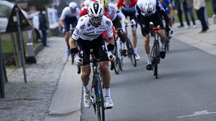 Julian Alaphilippe de l'équipe Deceuninck - Quick-Step lors de la course Omloop Het Nieuwsblad, le 27 février 2021.  (POOL NICO VEREECKEN / BELGA MAG)