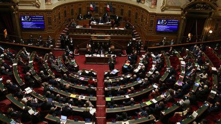 Le Sénat réuni à Paris, le 15 décembre 2021. (QUENTIN DE GROEVE / HANS LUCAS / AFP)