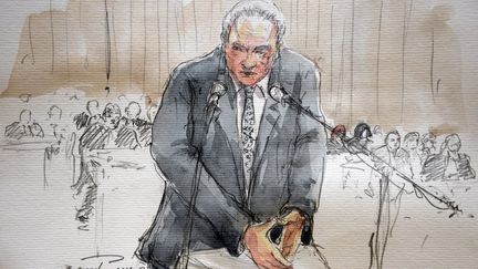 Illustration de Dominique Strauss-Kahn &agrave; la barre du tribunal correctionnel de Lille (Nord), le 10 f&eacute;vrier 2015, au proc&egrave;s du Carlton. (BENOIT PEYRUCQ / AFP)