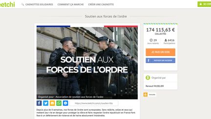 Une cagnotte de "soutien aux forces de l'ordre" a été lancée le 8 janvier 2019 sur le site Leetchi. (LEETCHI)