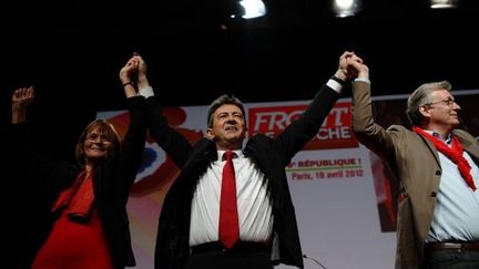 Jean-Luc Mélenchon, à l'issue du meeting à Paris, le 19 avril 2012. (AFP - Martin Bureau)