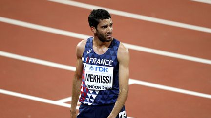 Mahiedine Mekhissi lors de la finale du 3000 m steeple en août 2017 à Londres. (ADRIAN DENNIS / AFP)