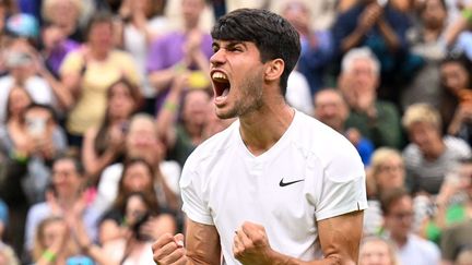 Carlos Alcaraz, après sa victoire contre Frances Tiafoe au troisième tour de Wimbledon, vendredi 5 juillet 2024. (ANTHONY HARVEY / SIPA)