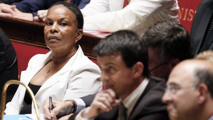 Christiane Taubira, Manuel Valls et Pierre Moscovici &agrave; l'Assembl&eacute;e nationale, le 3 juillet 2012. (PATRICK KOVARIK / AFP)