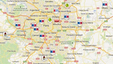 La carte des points chauds des &eacute;lections l&eacute;gislatives. (CAPTURE GOOGLEMAPS / FTVI)