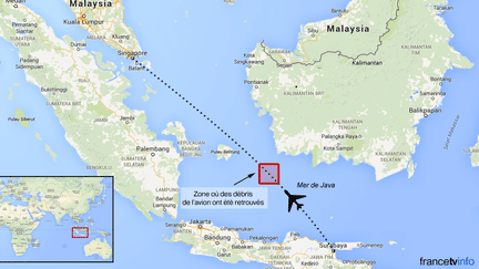 Des d&eacute;bris du vol d'AirAsia, disparu le 28 d&eacute;cembre 2014 entre l'Indon&eacute;sie et Singapour,&nbsp;ont &eacute;t&eacute; rep&eacute;r&eacute;s en pleine mer, le 30 d&eacute;cembre 2014. (  FRANCETV INFO )