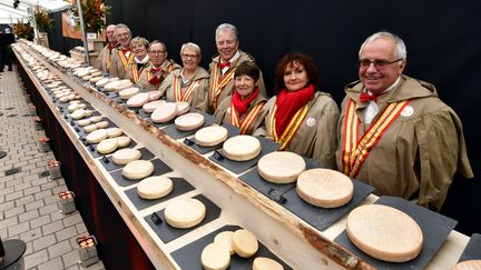 Record mondial du plus grand plateau de Munster du monde, avec 300 fromages sur 40 mètres de long, le 10 novembre 2019 à Nancy, pour fêter les 50 ans de l'Appellation d'origine protégée du Munster.&nbsp; (MAXPPP)