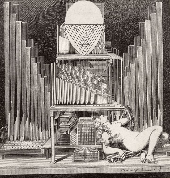 Max Ernst, "L&rsquo;Immacul&eacute;e Conception", 1929. Mod&egrave;le d&rsquo;illustration pour "La Femme 100 t&ecirc;tes", chapitre 1, planche 12. Collage sur papier, 14,2 &times; 14,5 cm. Collection priv&eacute;e. (2013, PROLITTERIS, ZURICH)