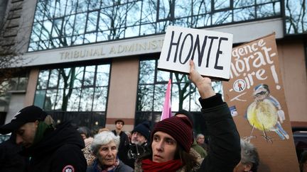 Des manifestants contre les travaux de l'A69 à Toulouse (Haute-Garonne) le 15 décembre 2024. (VALENTINE CHAPUIS / AFP)