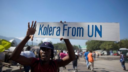  (Un manifestant dénonçant l'implication de l'ONU dans l'épidémie de choléra en novembre 2010 © REUTERS)