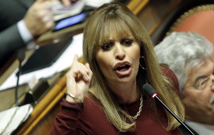 L'Italienne Alessandra Mussolini, petite-fille de Benito Mussolini,&nbsp;le 27 novembre 2013 &agrave; Rome (Italie). (MAXPPP)