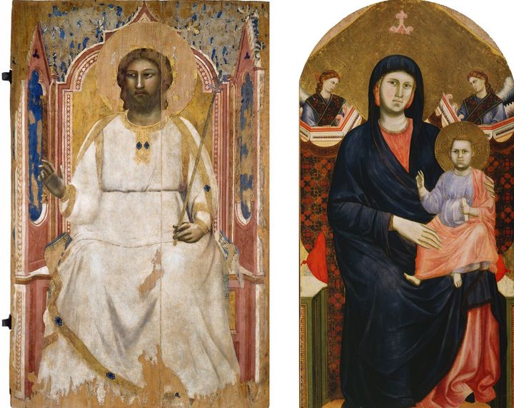 Giotto - A gauche, Dieu le père en majesté (1303-1305), Padoue, Musei Civici - A droite, Vierge à l'Enfant dite Madone de San Giorgio alla Costa (1288-1290), Florence, Museo Diocesano di Santo Stefano al Ponte
 (A gauche, Musei Civici de Padoue - A droite, Studio Quattrone)