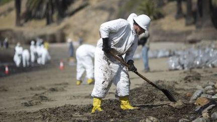 Nettoyage de la côte près de Santa Barbara le 20 mai 2015 (AFP)