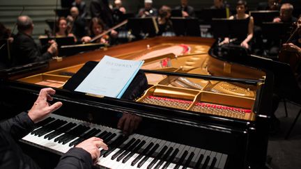 A la Folle journée de Nantes le 31 janvier 2020, le piano en répétition avec les musiciens de&nbsp;Orchestre de chambre Nouvelle-Aquitaine. (LOIC VENANCE / AFP)