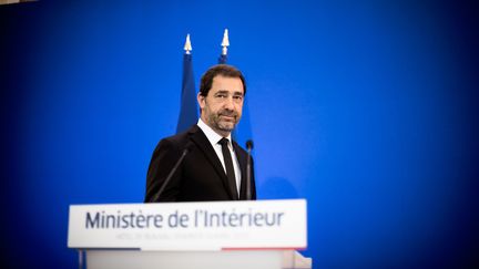 Christophe Castaner lors d'une conférence de presse, le 19 avril 2019, au ministère de l'Intérieur, à Paris. (NICOLAS MESSYASZ/SIPA)