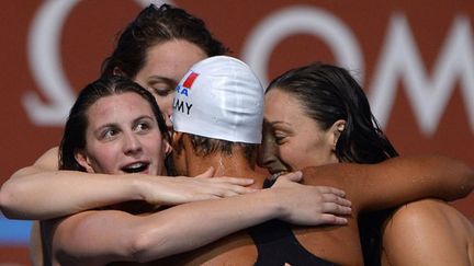 Coralie Balmy, dernières relayeuse, retrouve ses copines Charlotte Bonnet, Camille Muffat et Mylène Lazare