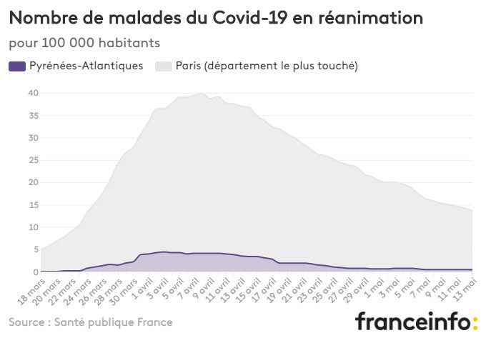 Nombre de malades du Covid-19 en réanimation pour 100 000 habitants. (FRANCEINFO)