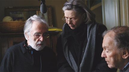 Michael Haneke, Emmanuelle Riva et Jean-Louis Trintignant sur le tournage de "Amour".
 (Les Films du Losange)